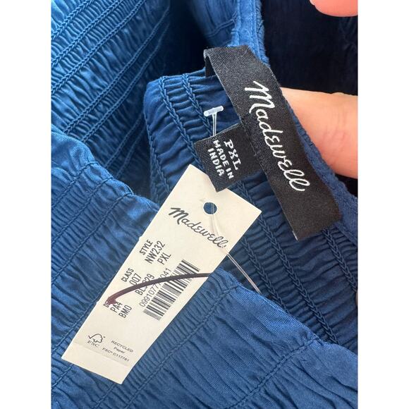 NWT MADEWELL The Petite Melody Scoopback Smocked Midi Dress Blue Moon PXL - Picture 8 of 8